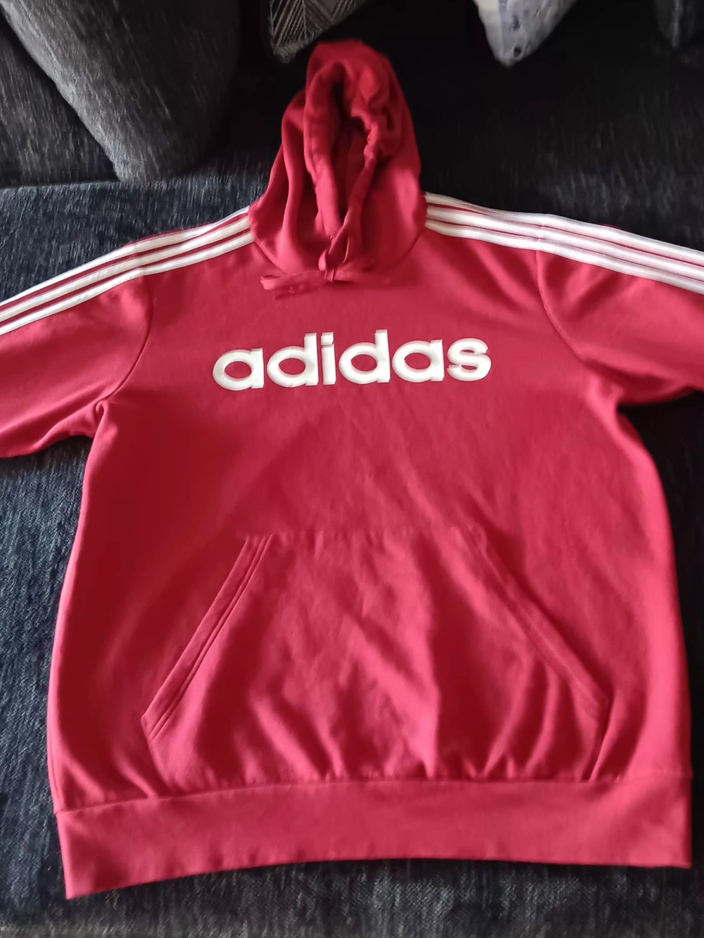 Adidas Red Logo Hoodie with White Stripes